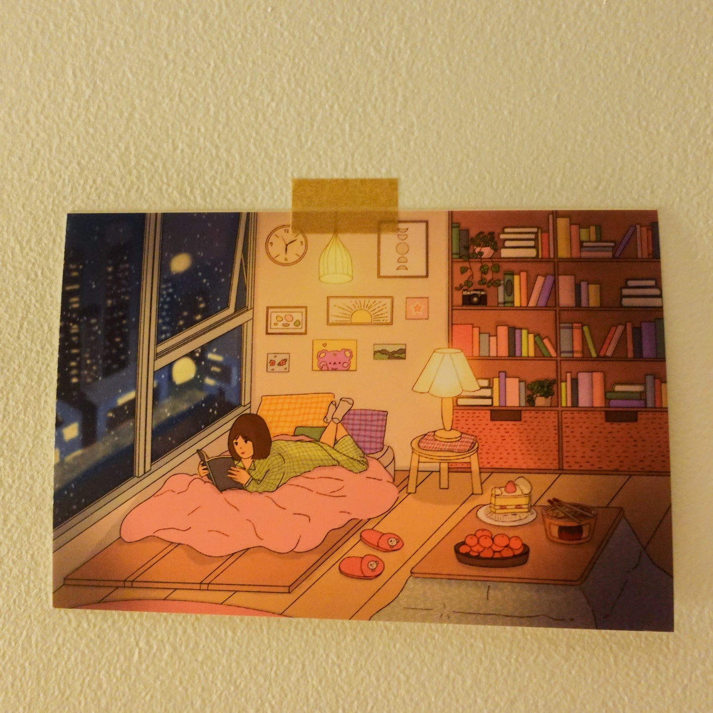 Cozy Home Postcard on a wall during nighttime