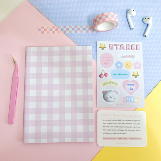 Pink Gingham Reusable Sticker Book